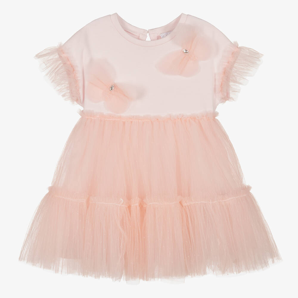 Monnalisa - Girls Pink Tulle Butterfly Dress | Childrensalon