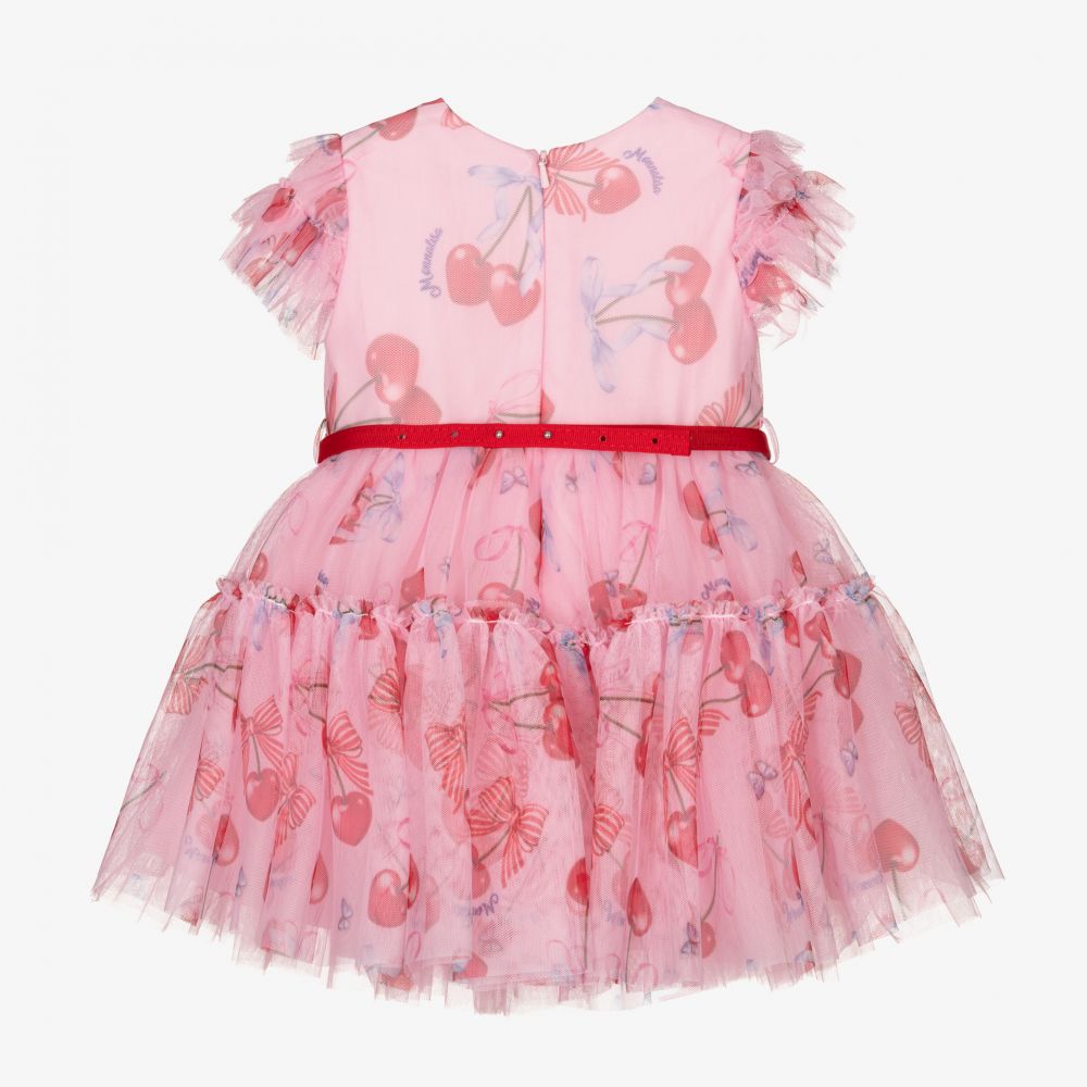 Monnalisa-Розовое платье из тюля с вишнями для девочек | Childrensalon Outlet