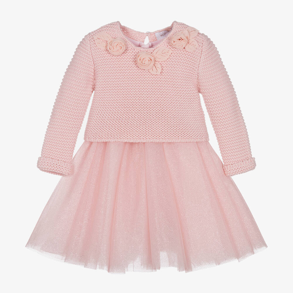 Monnalisa - طقم فستان أطفال بناتي تول لون زهري | Childrensalon