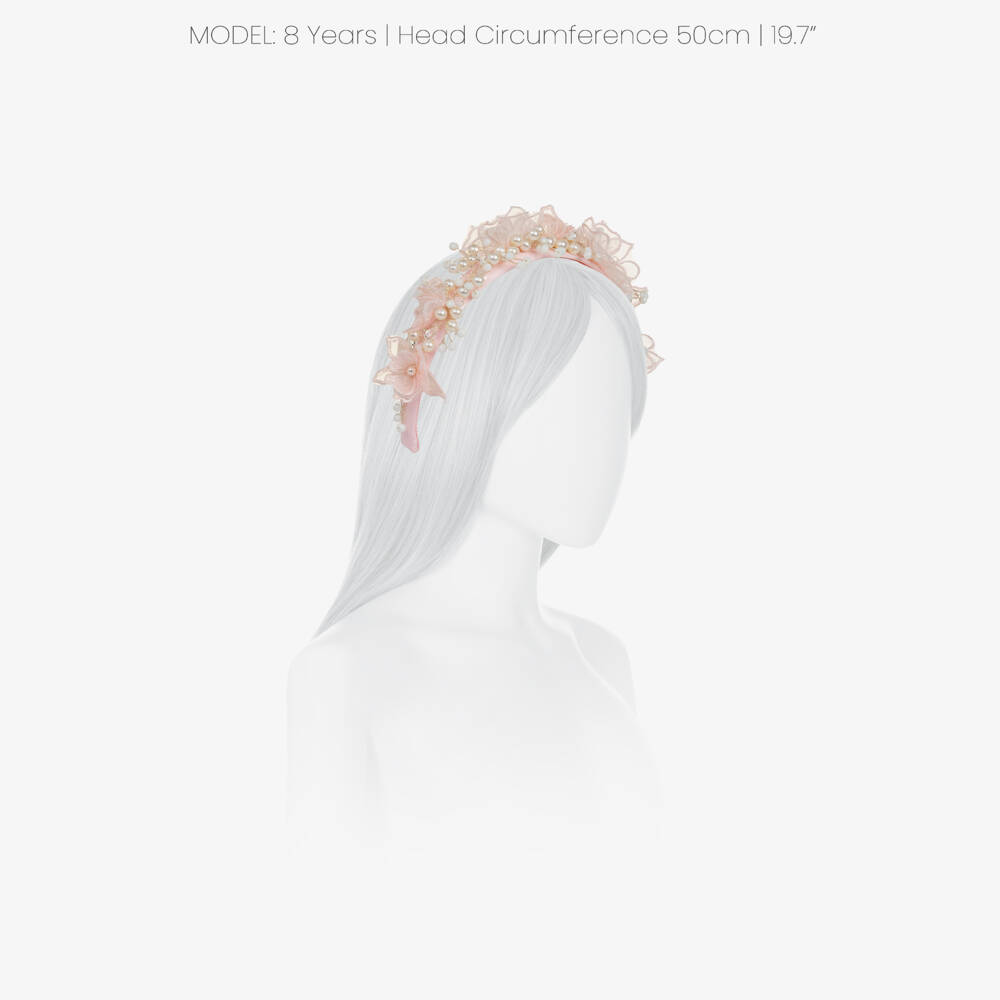 Monnalisa-Girls Pink Tulle Flower & Pearl Bead Hairband | Childrensalon Outlet