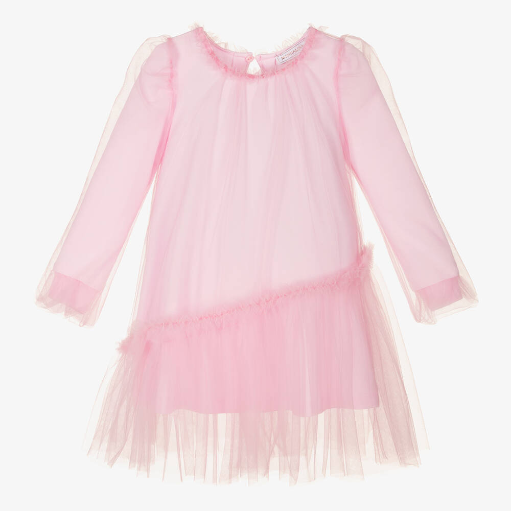 Monnalisa - Girls Pink Tulle & Jersey Dress | Childrensalon