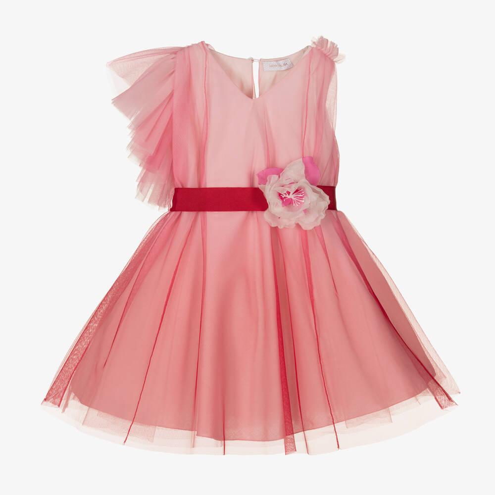 Monnalisa Chic - Girls Pink Tulle Ruffle Dress | Childrensalon