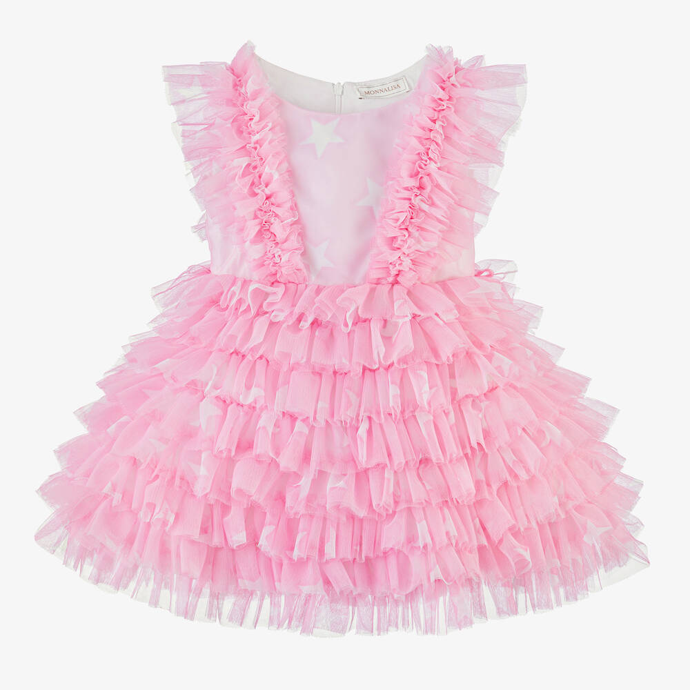 Monnalisa-Girls Pink Tulle Ruffle Dress | Childrensalon Outlet