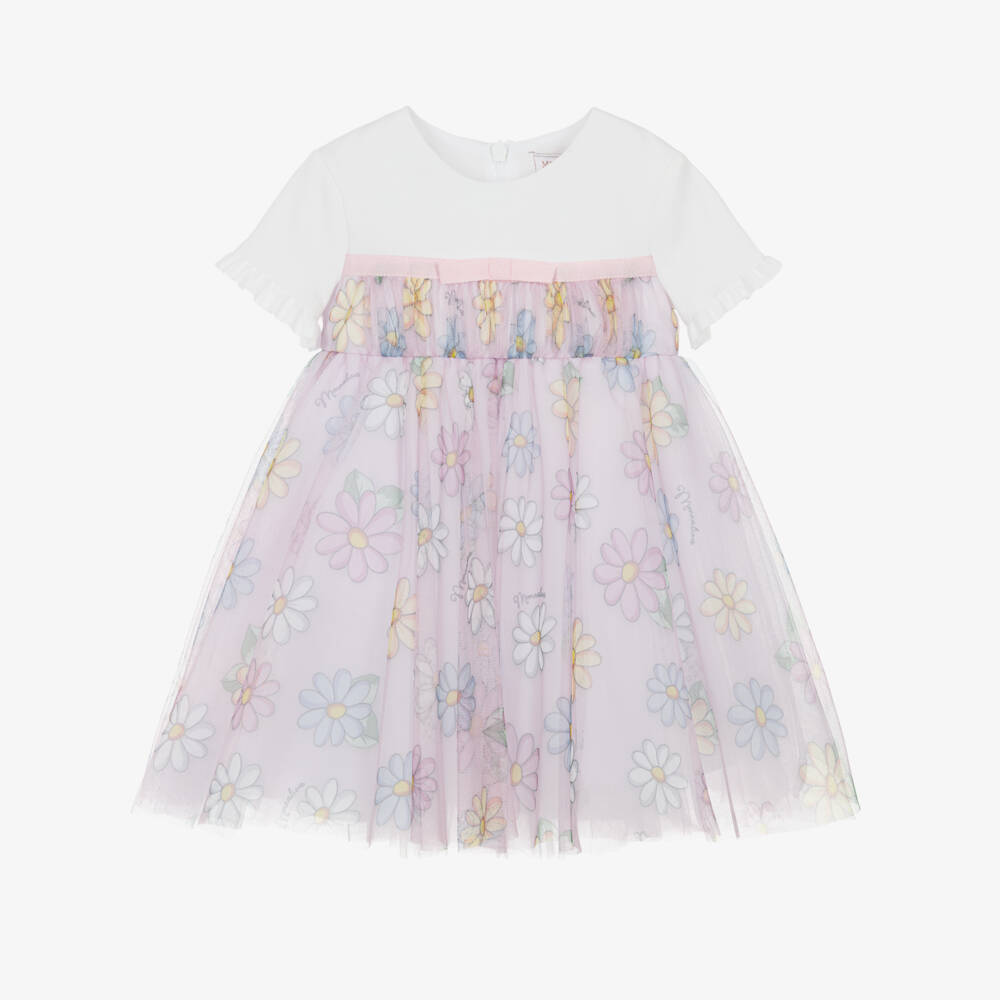 Monnalisa-Girls Pink Tulle & White Bodice Dress | Childrensalon Outlet