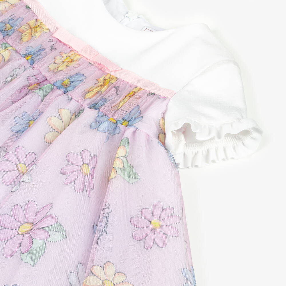 Monnalisa-Girls Pink Tulle & White Bodice Dress | Childrensalon Outlet