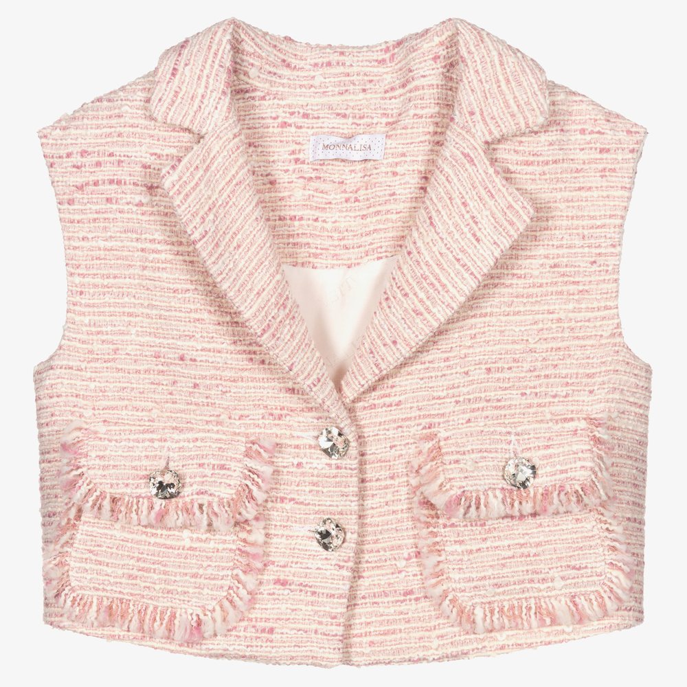 Monnalisa - Girls Pink Tweed Gilet | Childrensalon