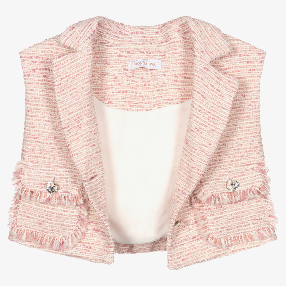 Monnalisa-Розовый жилет из твида для девочек | Childrensalon Outlet