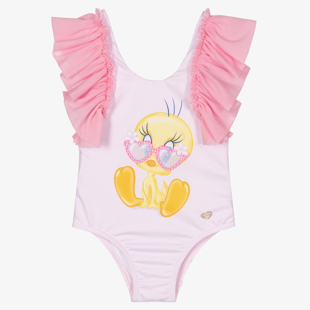 Monnalisa - Girls Pink Tweety Swimsuit | Childrensalon