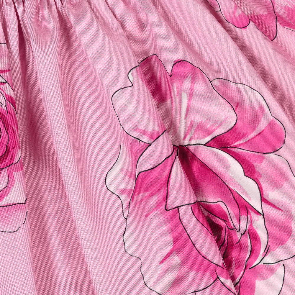 Monnalisa Chic-Girls Pink Twill Rose Print Skirt | Childrensalon Outlet