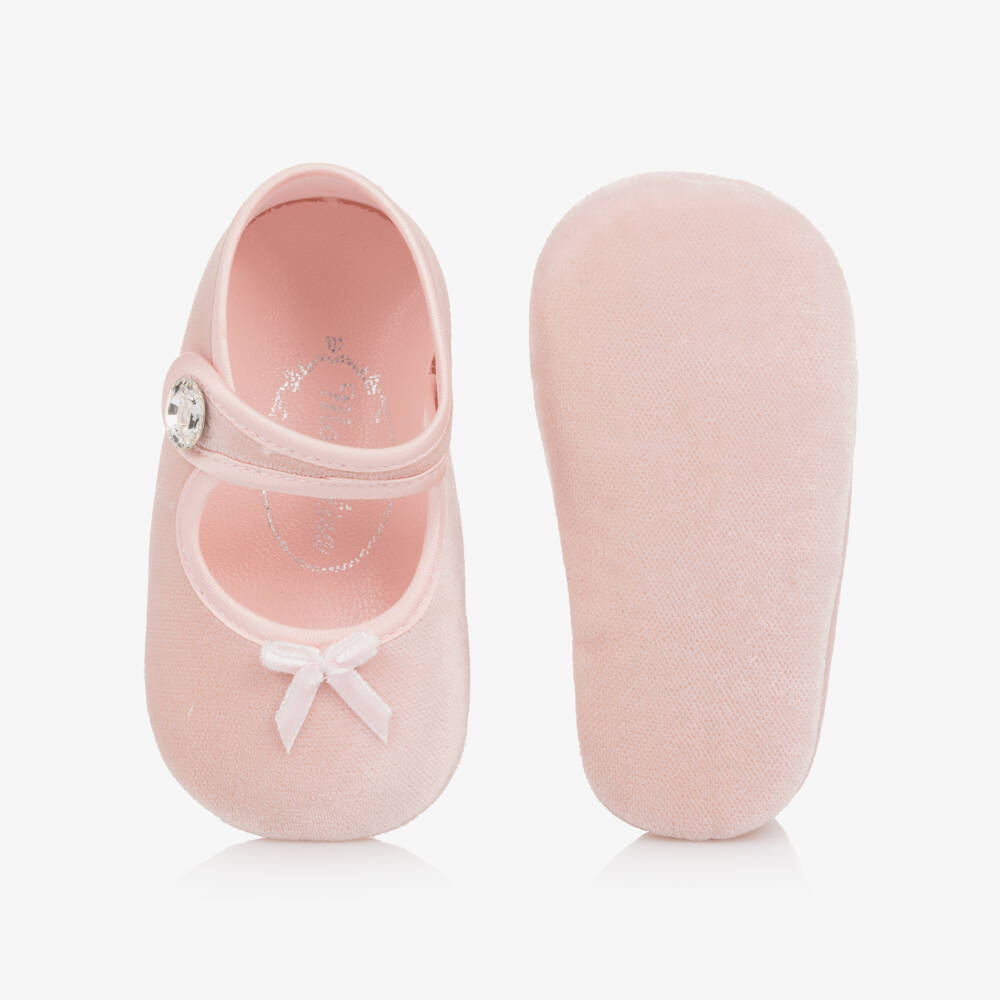 Monnalisa-Girls Pink Velvet Pre-Walker Shoes | Childrensalon Outlet