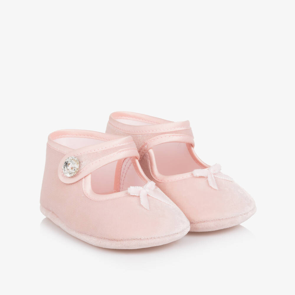 Monnalisa-Girls Pink Velvet Pre-Walker Shoes | Childrensalon Outlet