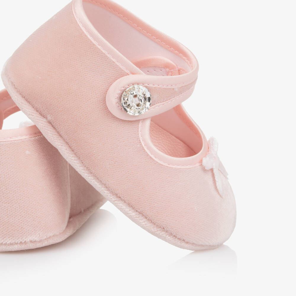 Monnalisa-Girls Pink Velvet Pre-Walker Shoes | Childrensalon Outlet