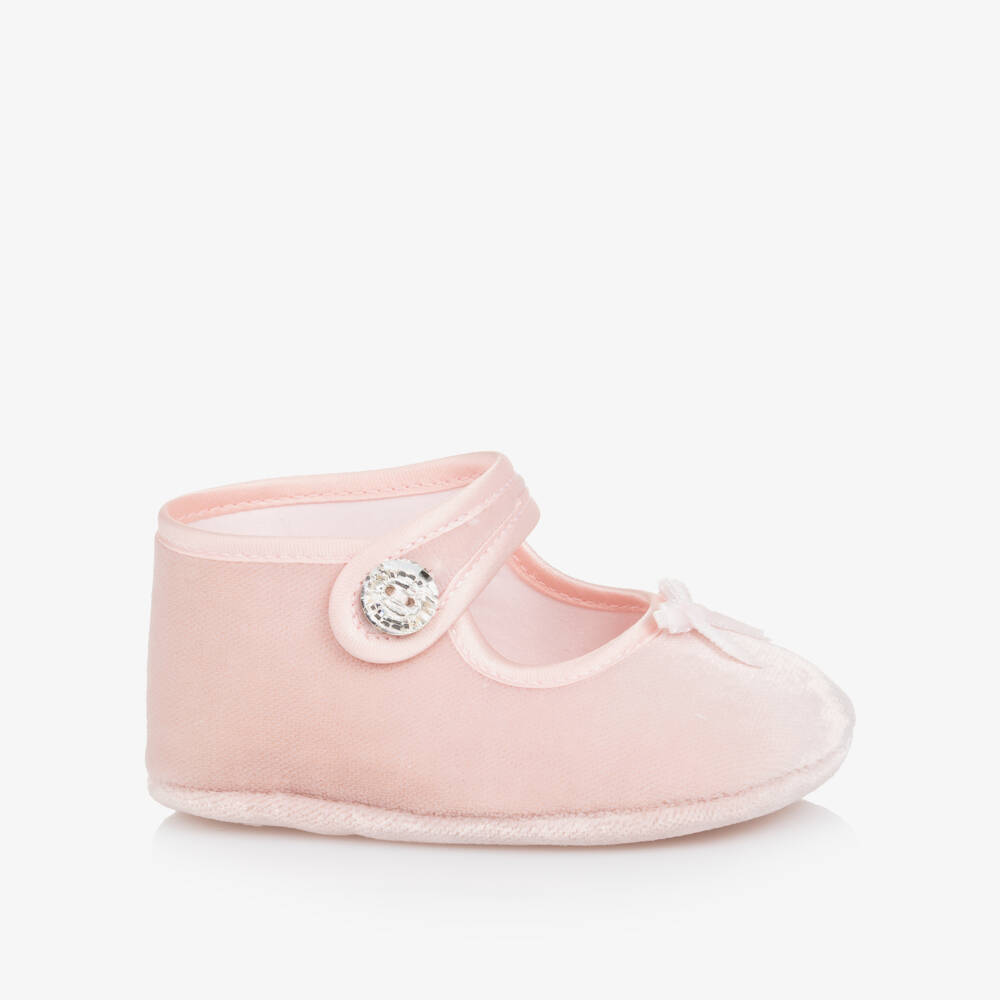 Monnalisa-Girls Pink Velvet Pre-Walker Shoes | Childrensalon Outlet