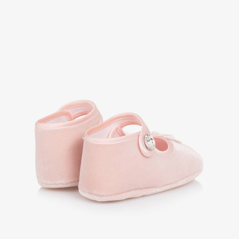 Monnalisa-Girls Pink Velvet Pre-Walker Shoes | Childrensalon Outlet
