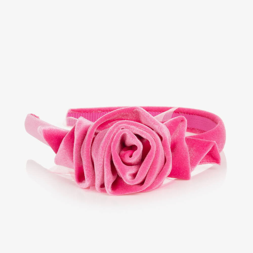 Monnalisa Chic-Girls Pink Velvet Rose Hairband | Childrensalon Outlet