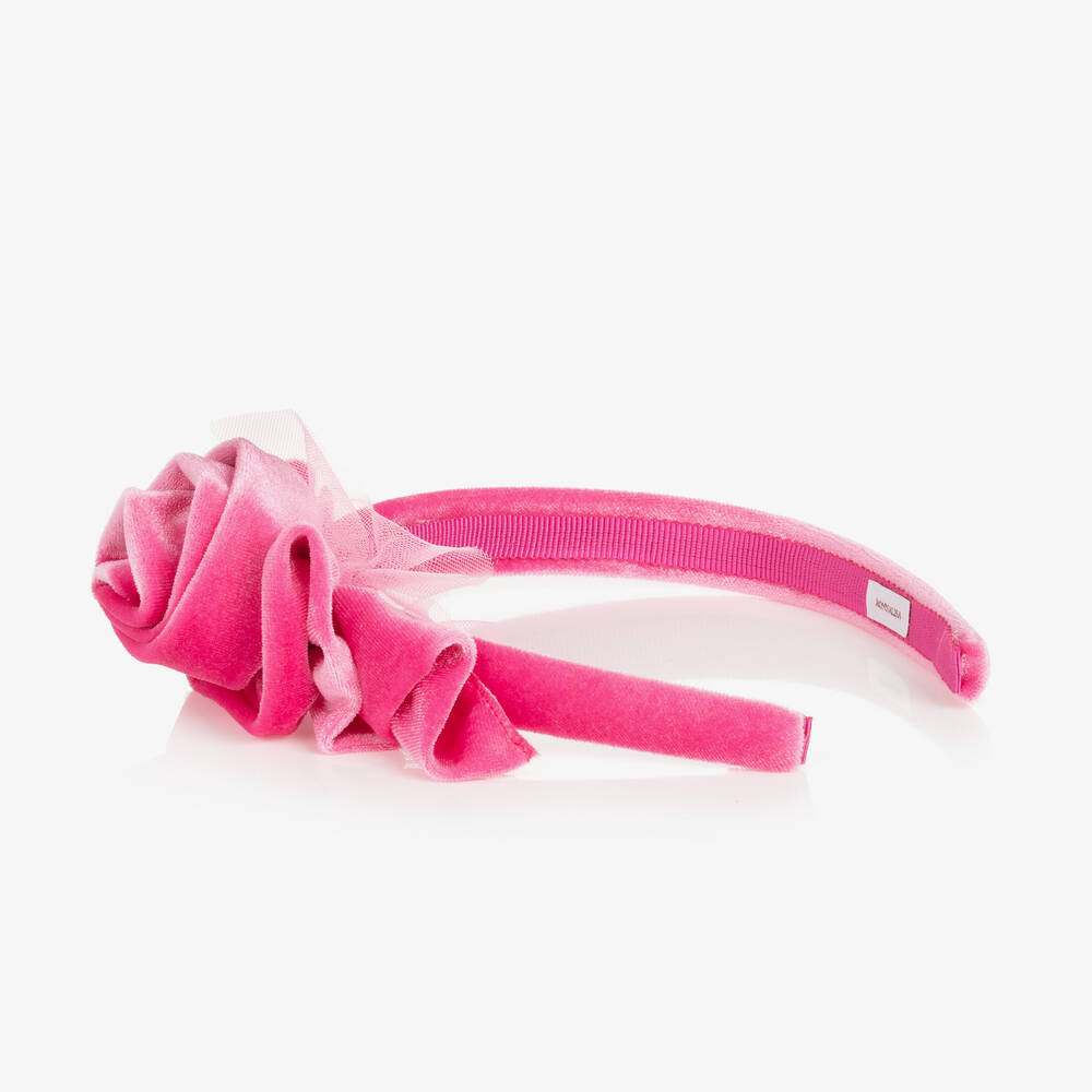 Monnalisa Chic-Girls Pink Velvet Rose Hairband | Childrensalon Outlet