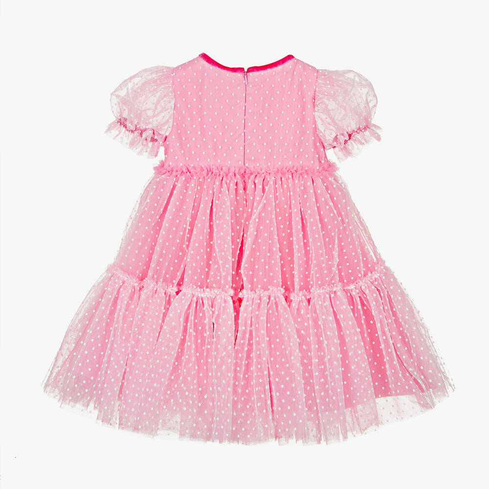 Monnalisa Chic-Girls Pink & White Polka Dot Tulle Dress | Childrensalon Outlet