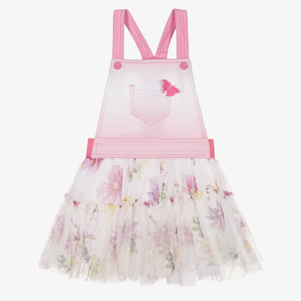 Monnalisa - Girls Pink & White Tutu Pinafore Dress | Childrensalon