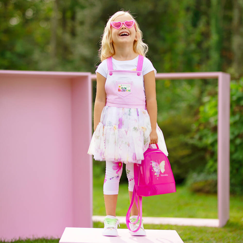Monnalisa Light Pink Playsuit With Bows & Ruffles