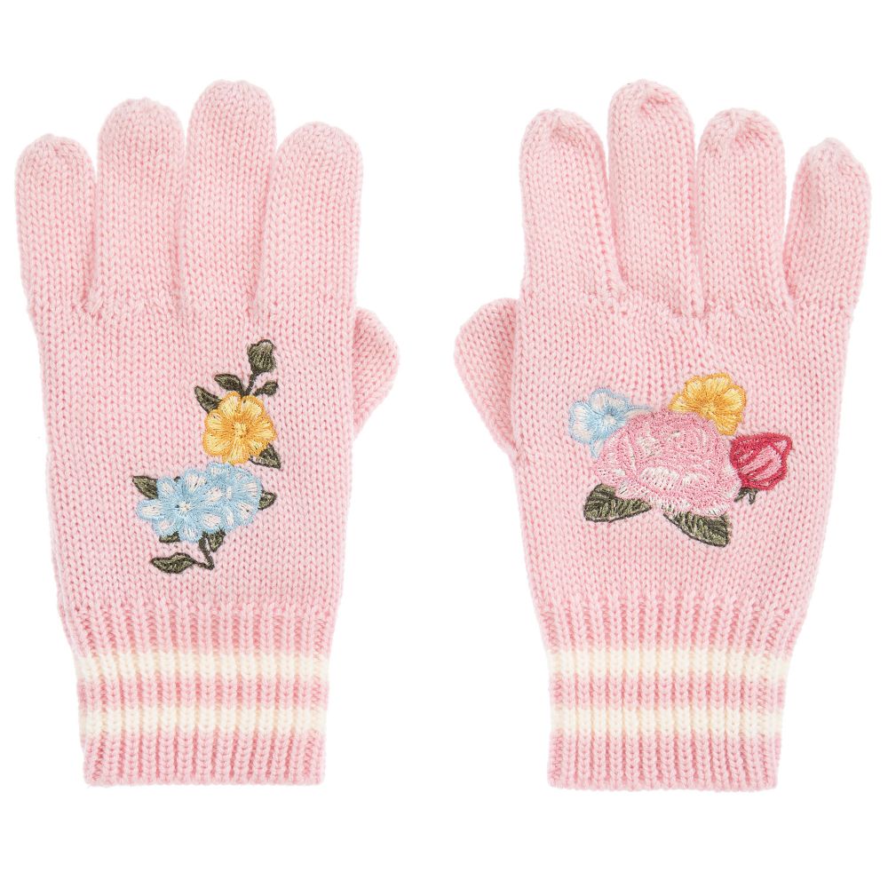 Monnalisa - Girls Pink Wool Blend Gloves | Childrensalon