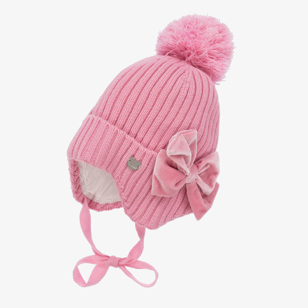 Monnalisa-Girls Pink Wool Bobble Hat | Childrensalon Outlet