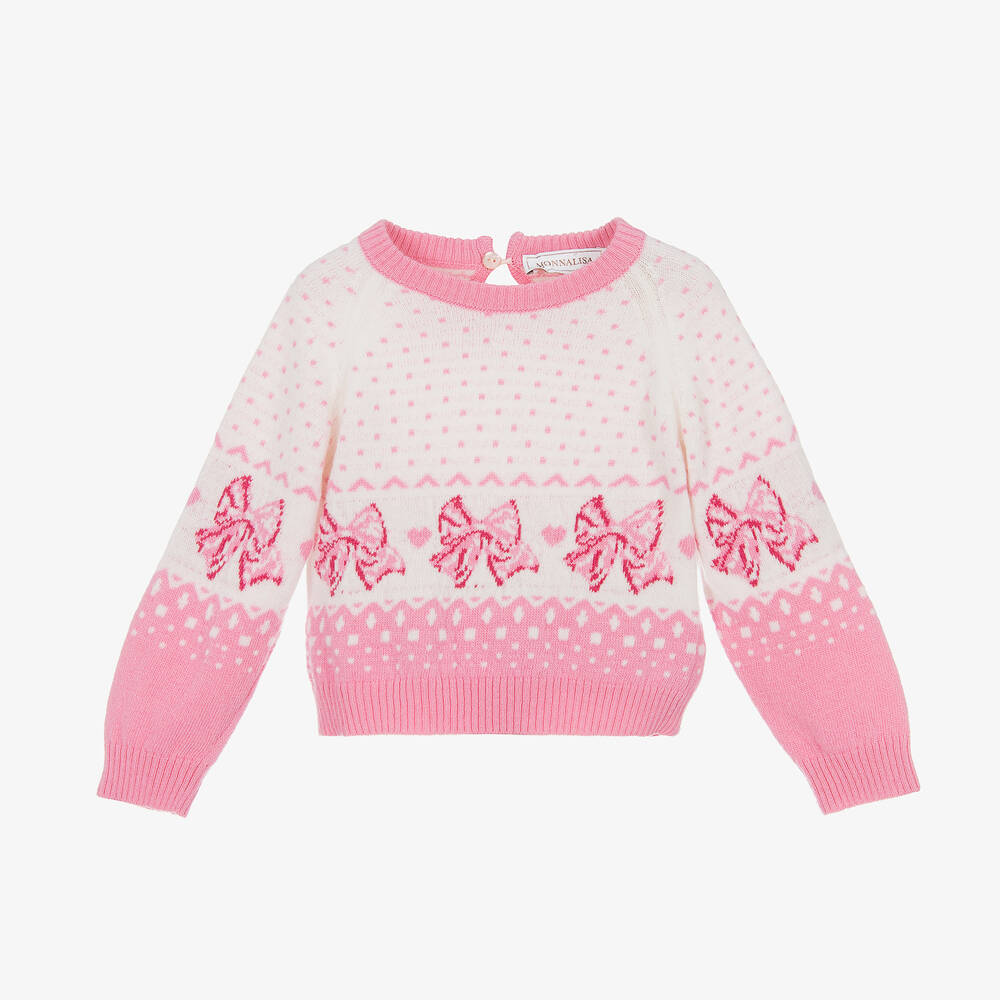 Monnalisa - Girls Pink Wool Bow Sweater | Childrensalon
