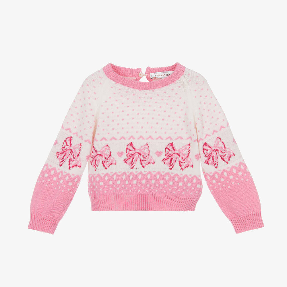 Monnalisa - Pull rose en laine à nœud Fille | Childrensalon