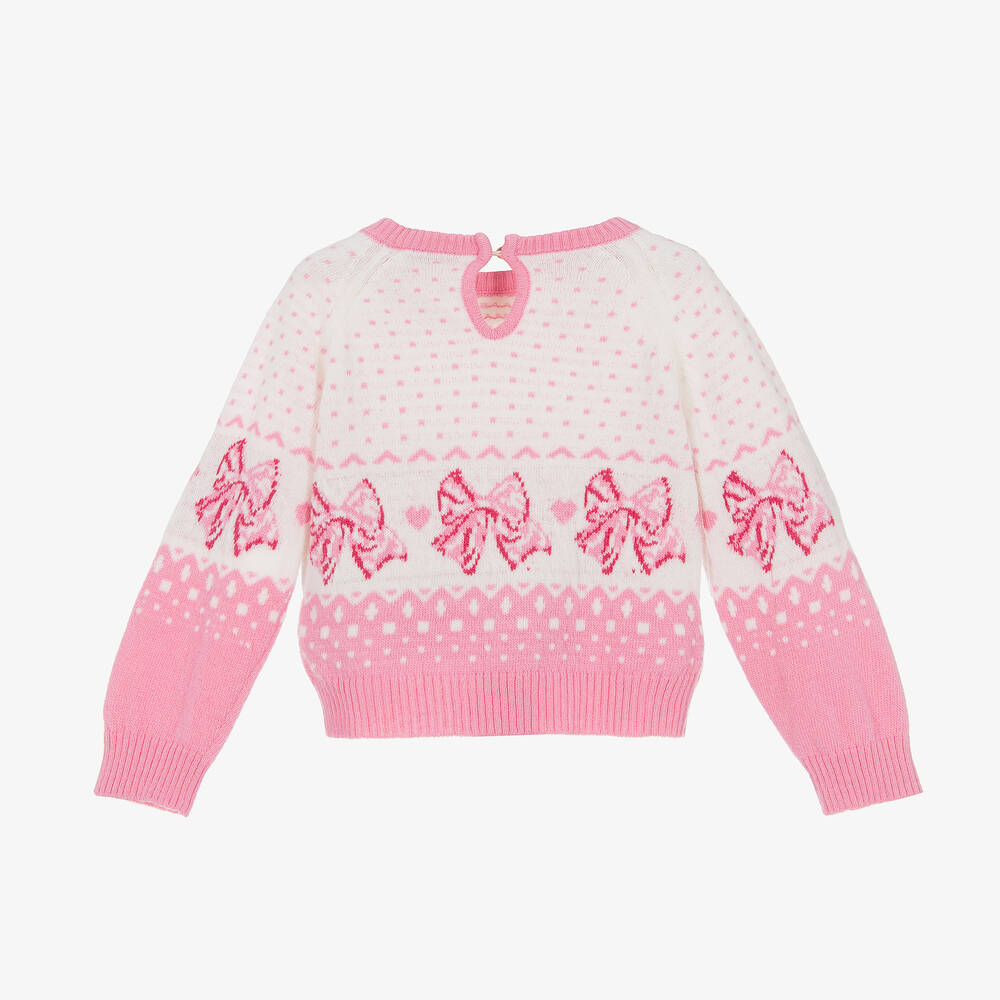 Monnalisa-Розовый шерстяной свитер с бантиками | Childrensalon Outlet