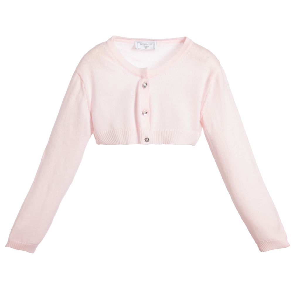 Monnalisa Couture - Girls Pink Wool Cardigan  | Childrensalon