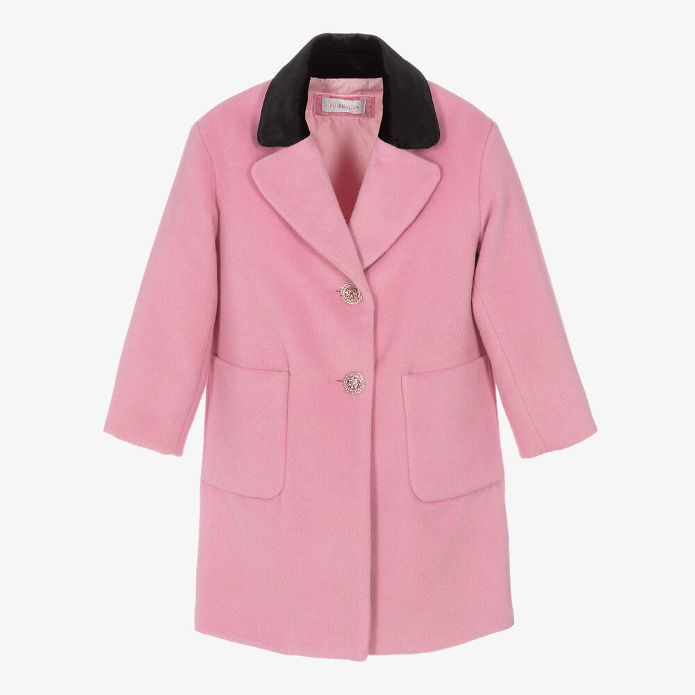 Monnalisa Chic - Girls Pink Wool Coat | Childrensalon