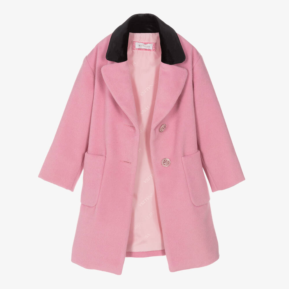 Monnalisa Chic-معطف مزيج صوف لون زهري للبنات | Childrensalon Outlet