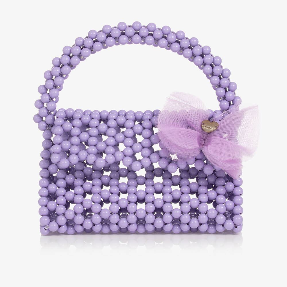 Monnalisa - Girls Purple Beaded Handbag (19cm) | Childrensalon