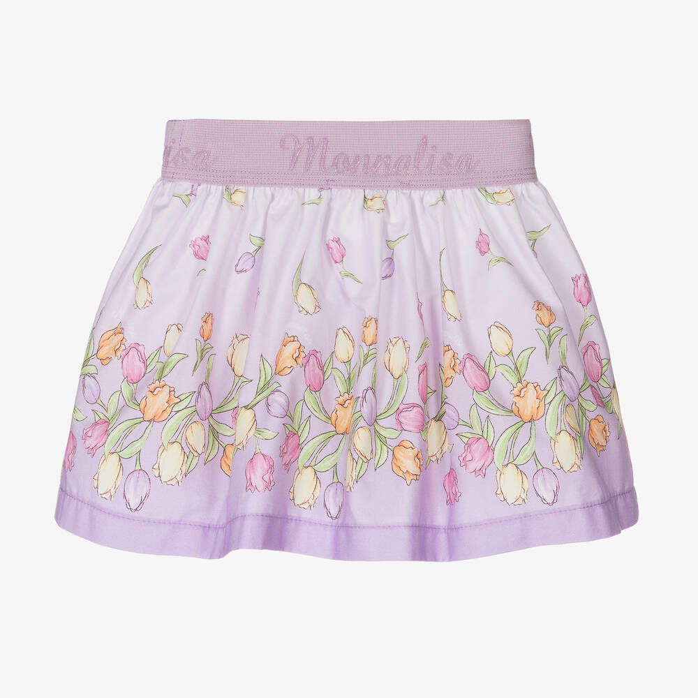 Monnalisa-Фиолетовая хлопковая юбка с цветами | Childrensalon Outlet