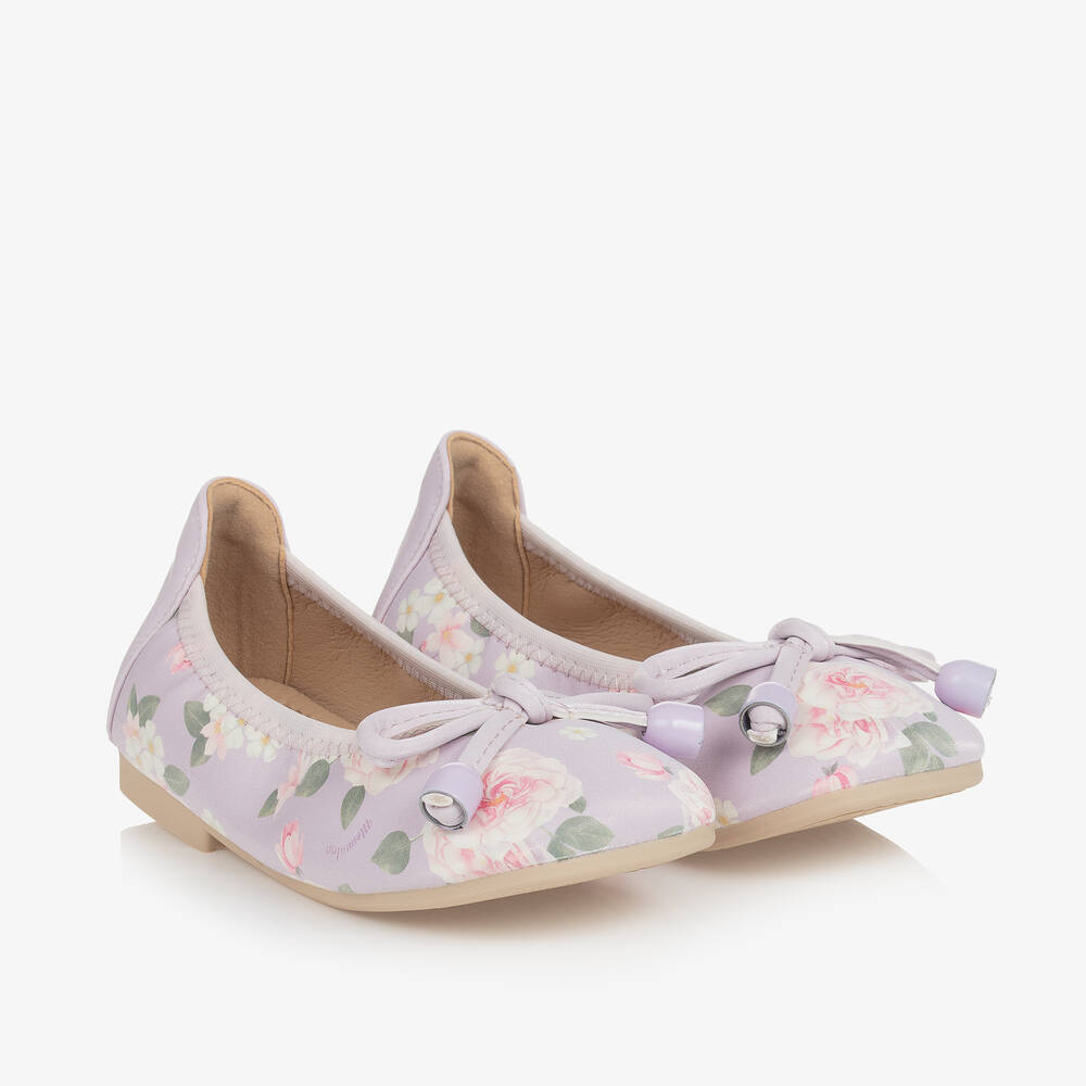 Monnalisa-Girls Purple Floral Ballerina Flats | Childrensalon Outlet