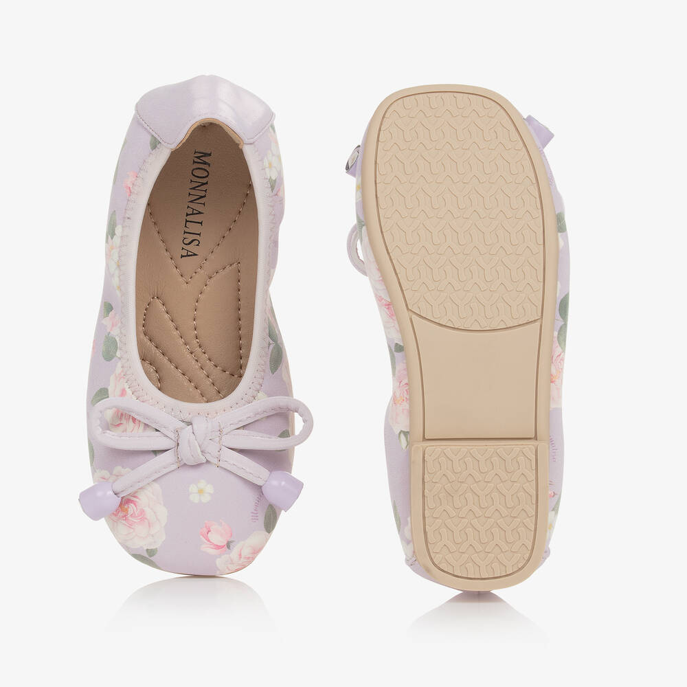موناليزا-باليرينا جلد صناعي لون أرجواني بطبعة ورود | Childrensalon Outlet