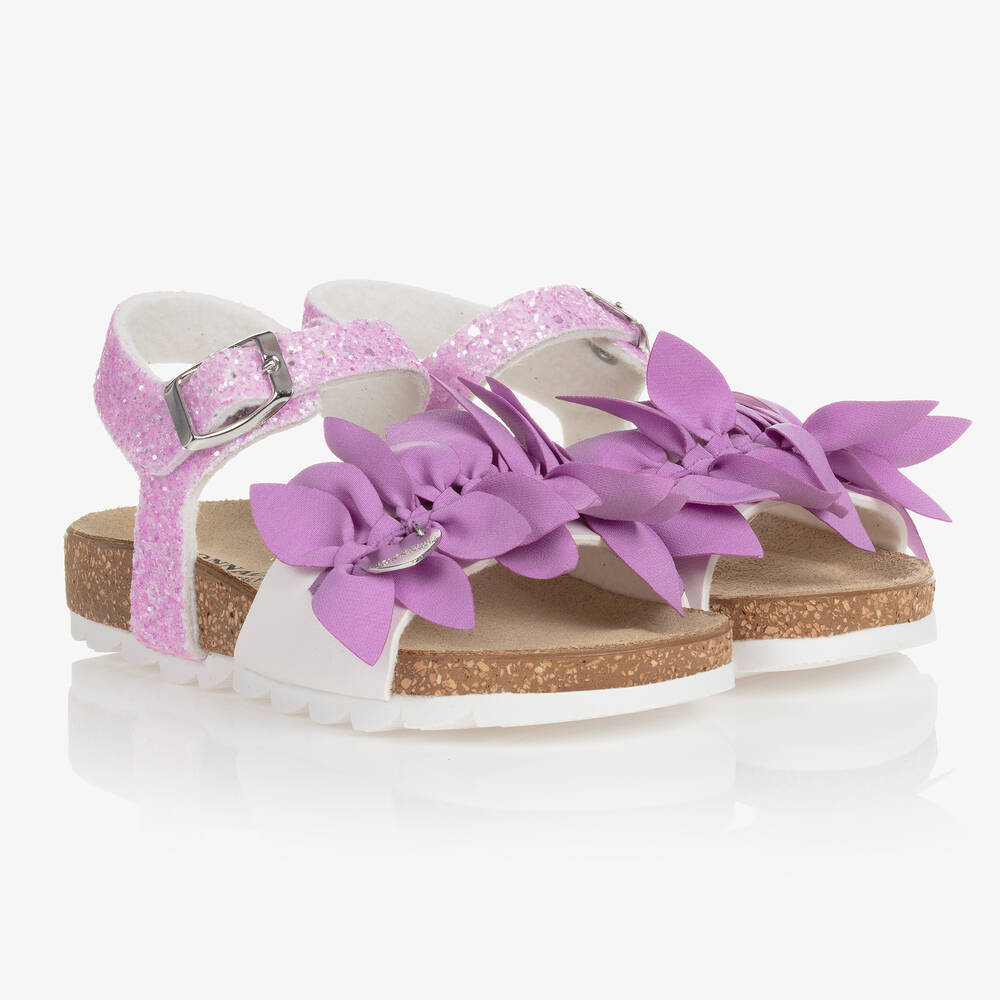 Monnalisa - Violette Glitzersandalen mit Blumen | Childrensalon