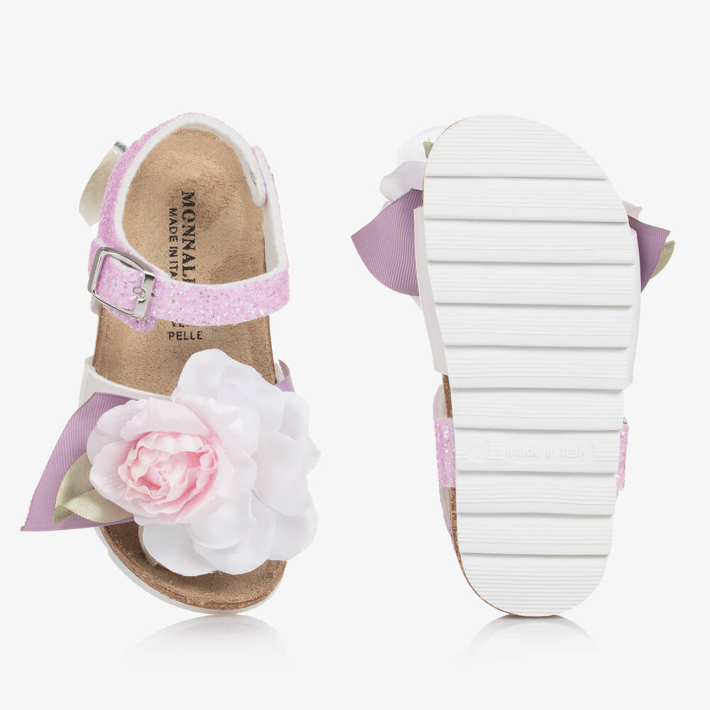 Monnalisa-Girls Purple Glitter Floral Sandals | Childrensalon Outlet