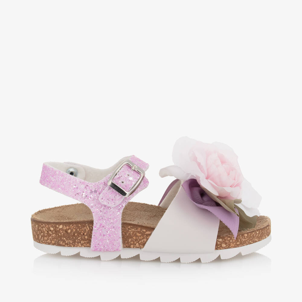 Monnalisa-Girls Purple Glitter Floral Sandals | Childrensalon Outlet