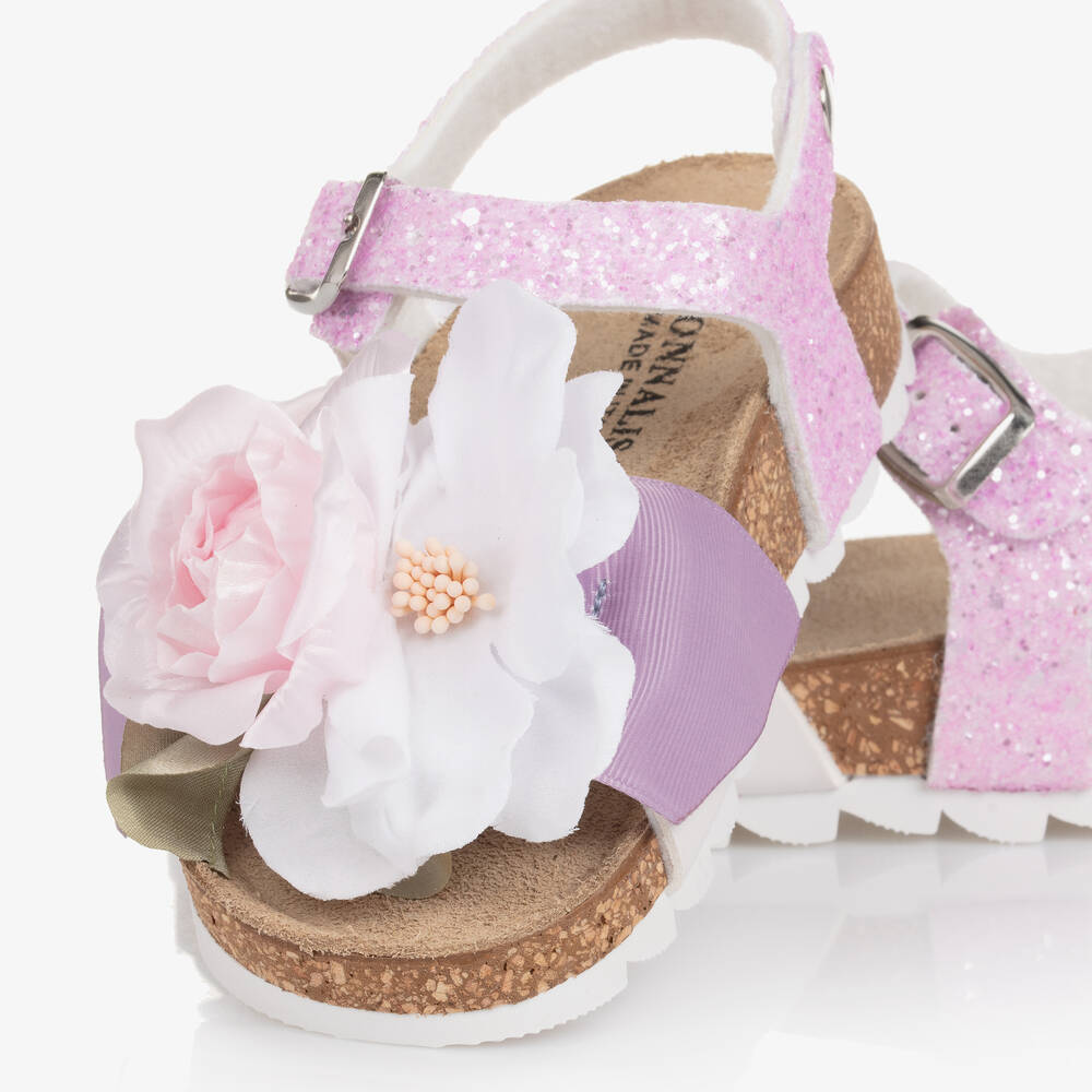 堅実な究極の - Monnalisa Girls Sandals Floral Glitter Purple スカート