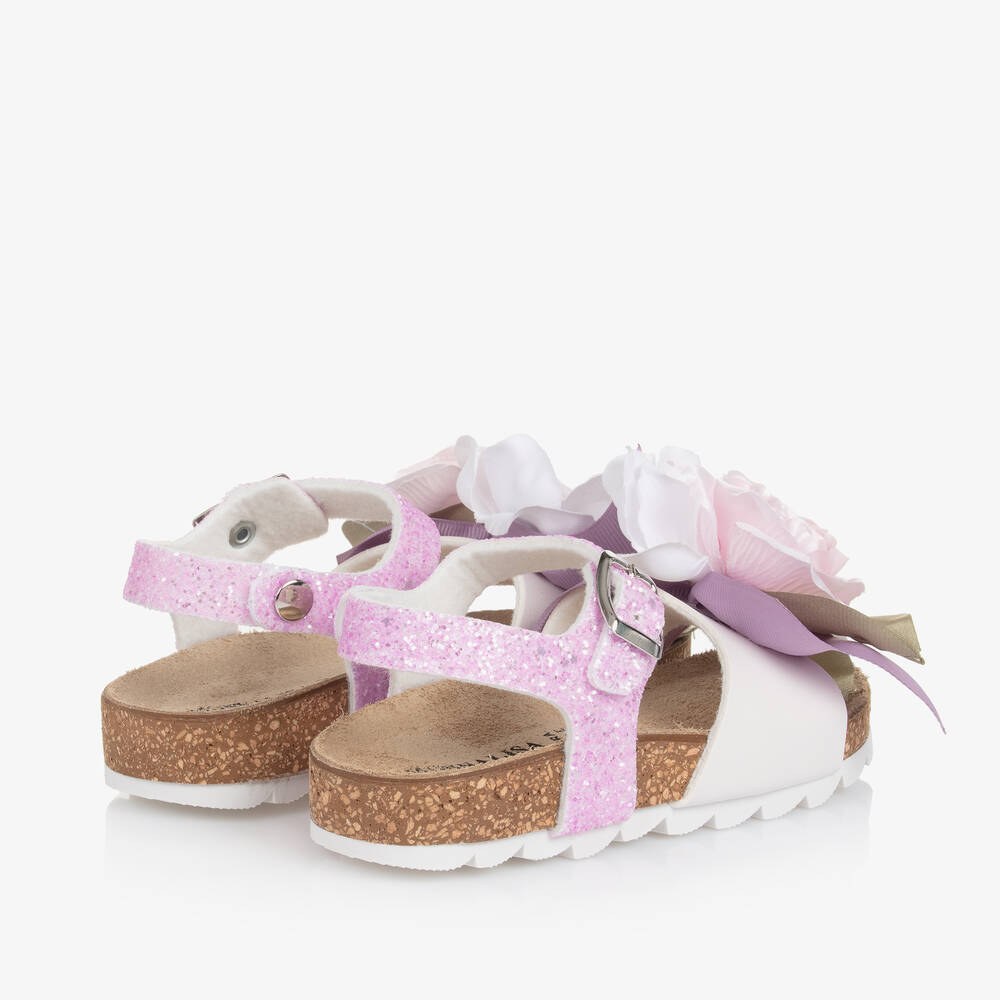 Monnalisa-Girls Purple Glitter Floral Sandals | Childrensalon Outlet