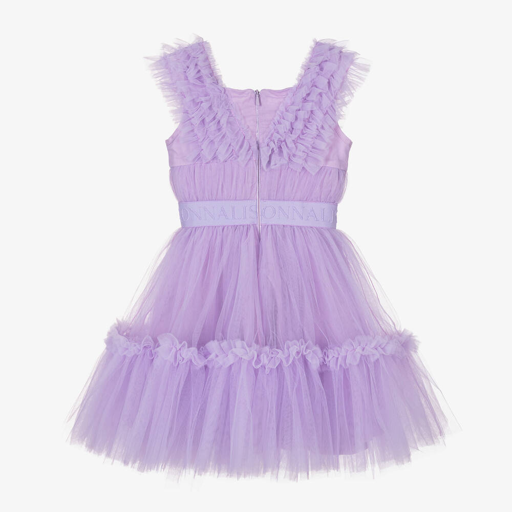 Monnalisa-Girls Purple Tulle Ruffle Dress | Childrensalon Outlet