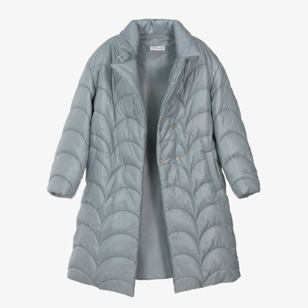 Monnalisa-Girls Quilted Grey Long Jacket | Childrensalon Outlet