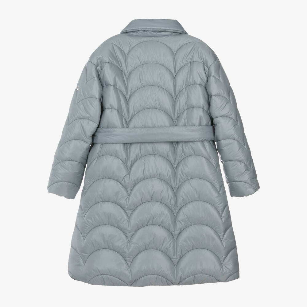 Monnalisa-Girls Quilted Grey Long Jacket | Childrensalon Outlet