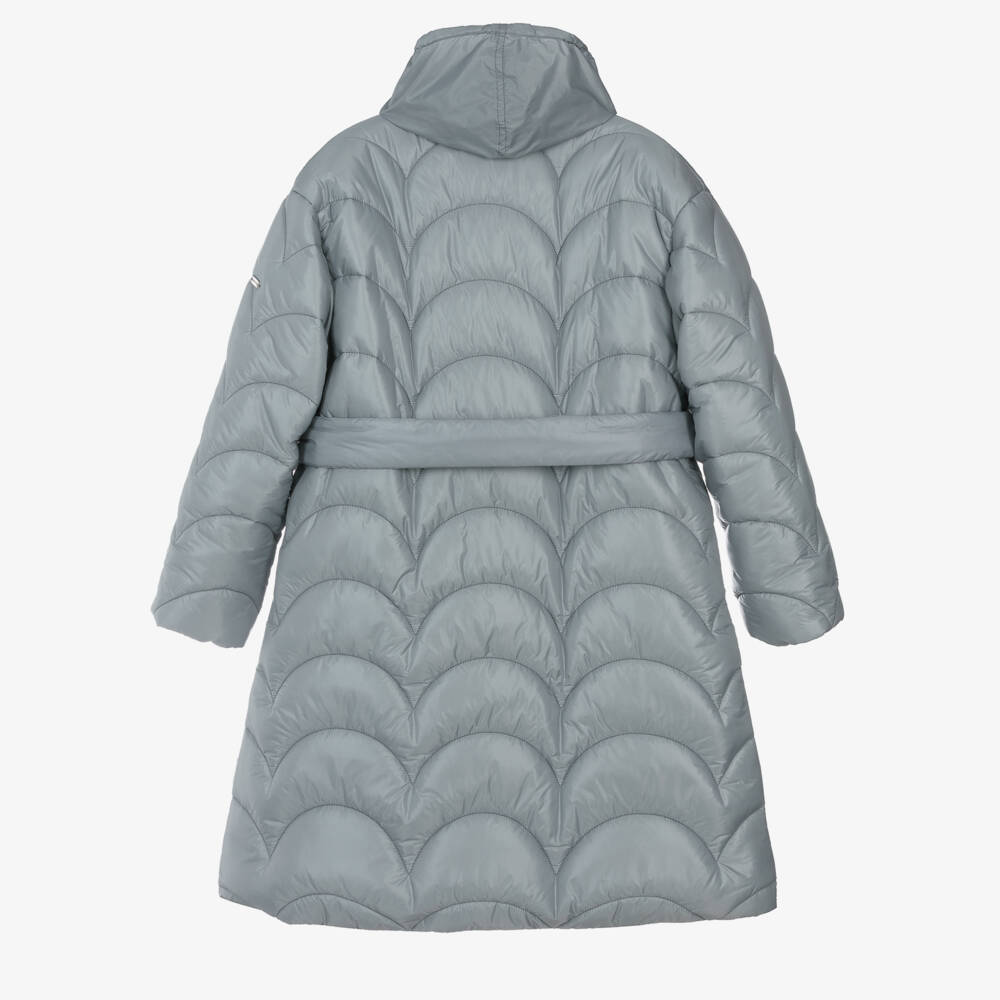 Monnalisa-Girls Quilted Grey Long Jacket | Childrensalon Outlet