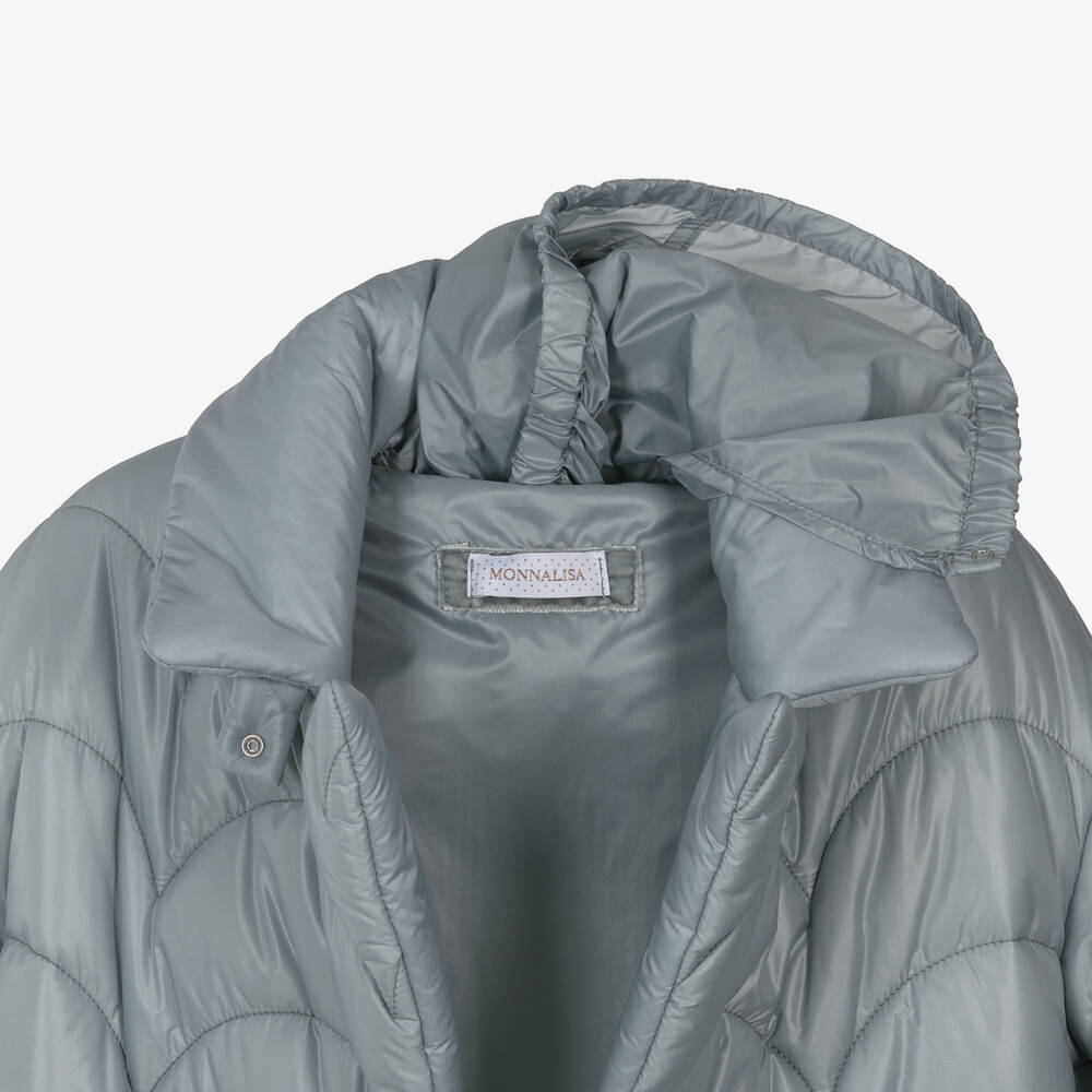 Monnalisa-Girls Quilted Grey Long Jacket | Childrensalon Outlet