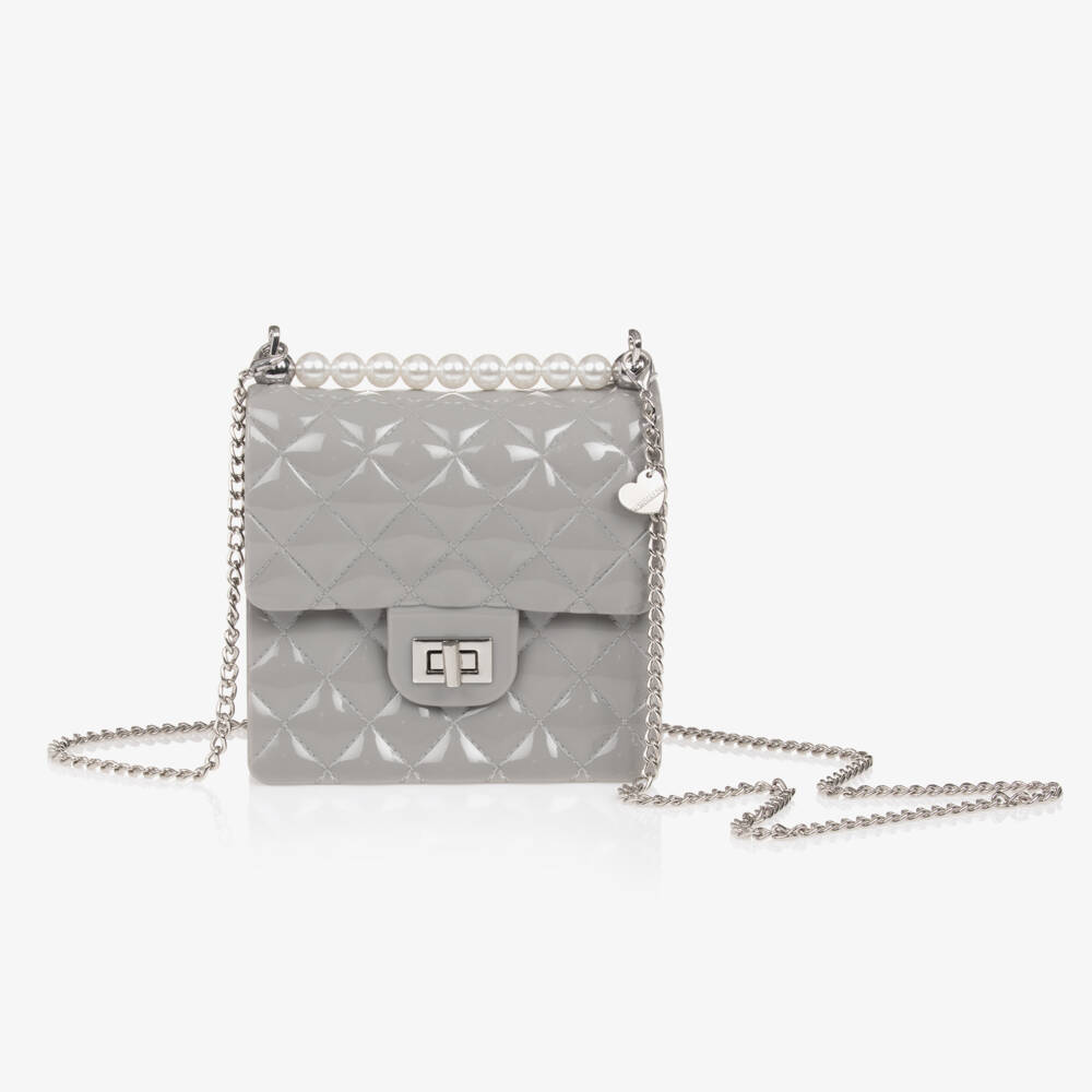 Monnalisa-Girls Quilted Grey Pearl Handbag | Childrensalon Outlet
