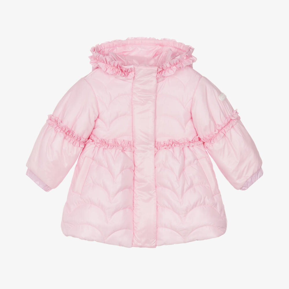 Monnalisa-Girls Quilted Pink Ruffle Jacket | Childrensalon Outlet