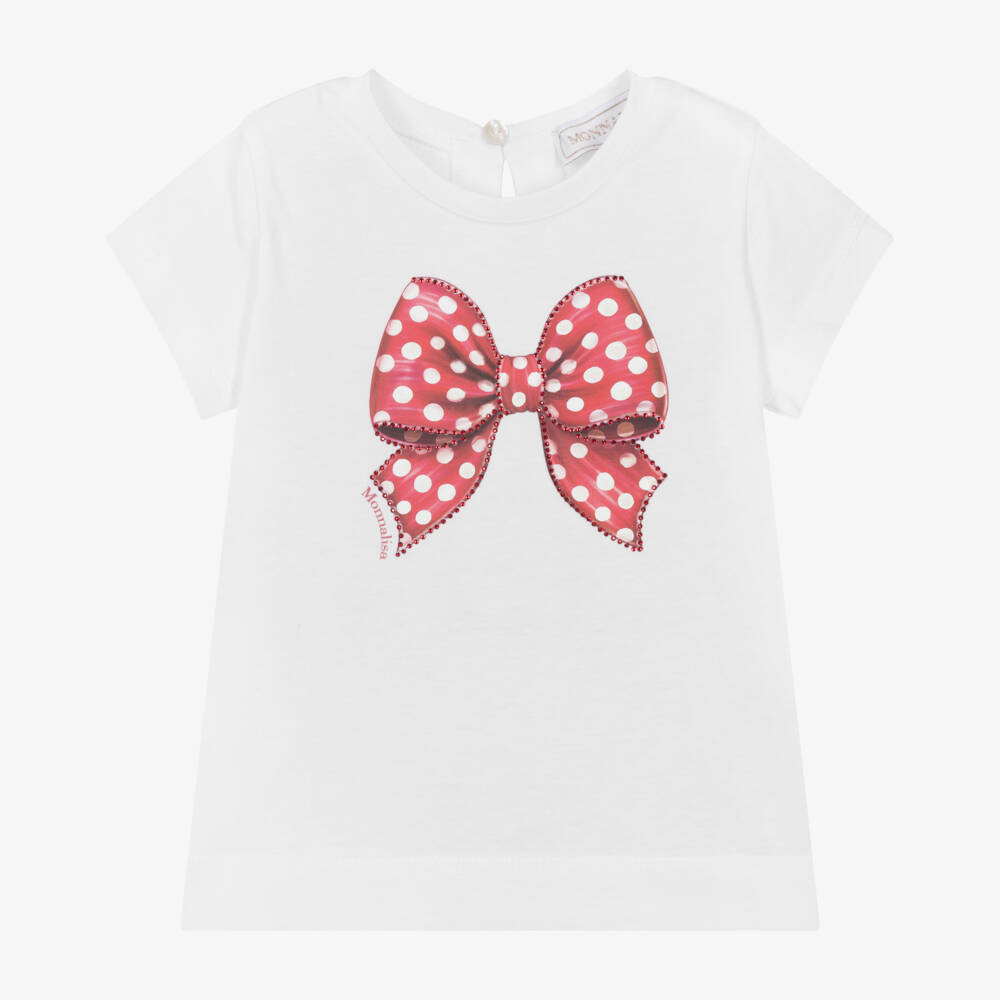 Monnalisa-Футболка с блестящим бантом красная для девочек | Childrensalon Outlet