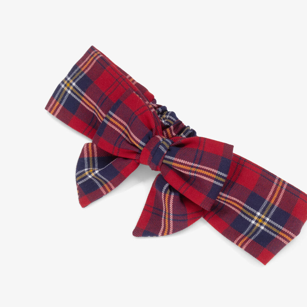 Monnalisa-Girls Red Bow Tartan Headband | Childrensalon Outlet