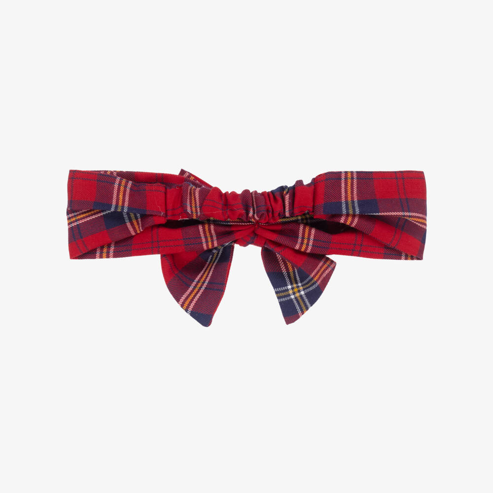 Monnalisa-Girls Red Bow Tartan Headband | Childrensalon Outlet